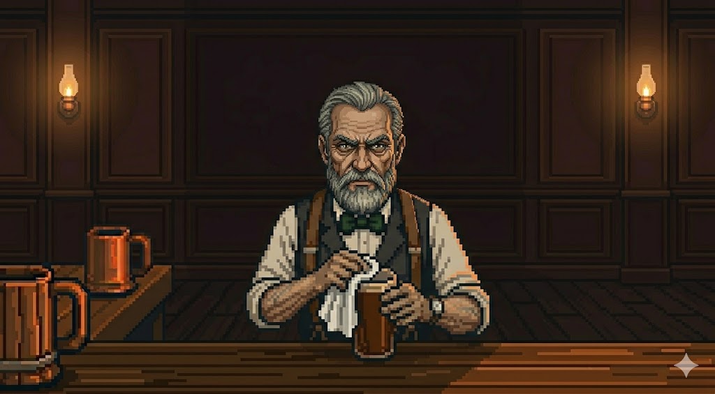 Pete "The Knee" Peterson behind the bar